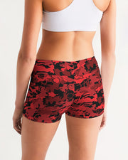 Seeing Red Camo Women's Mid-Rise Booty Shorts